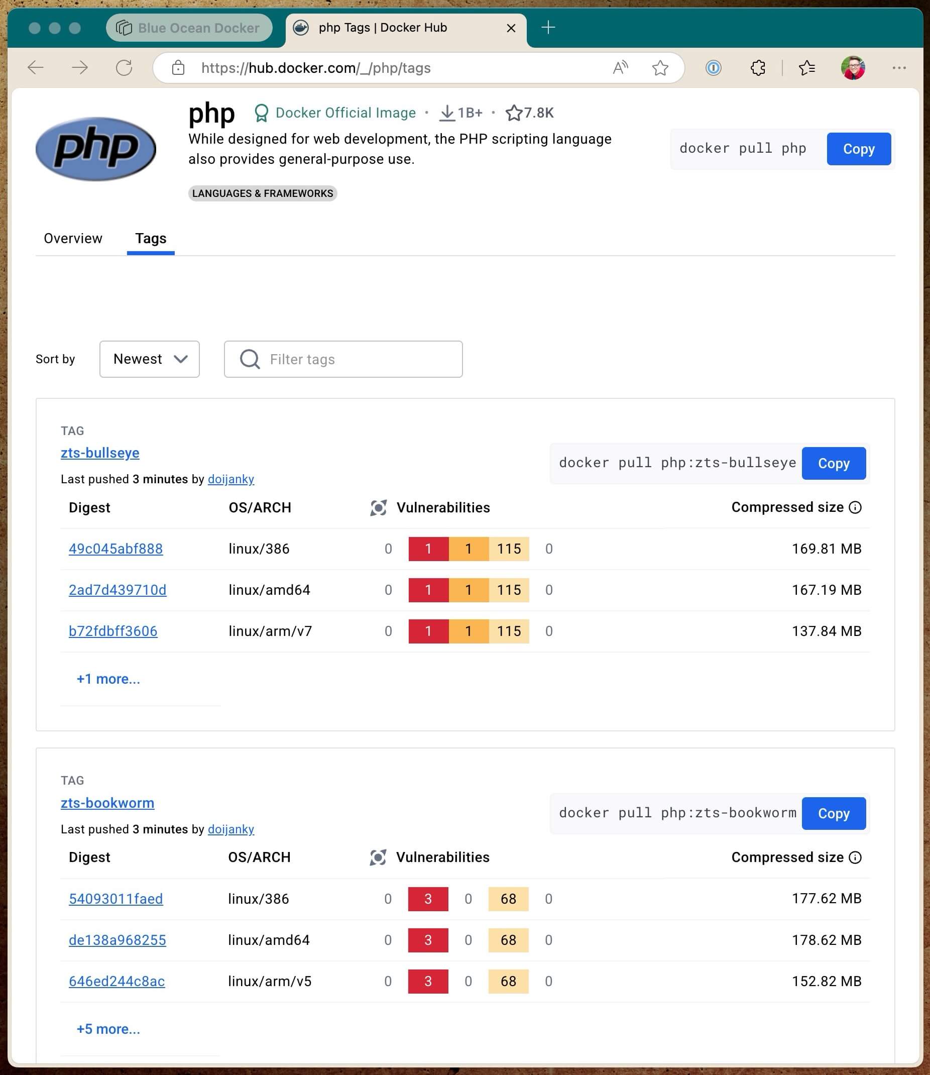 Docker Hub PHP Image Tags